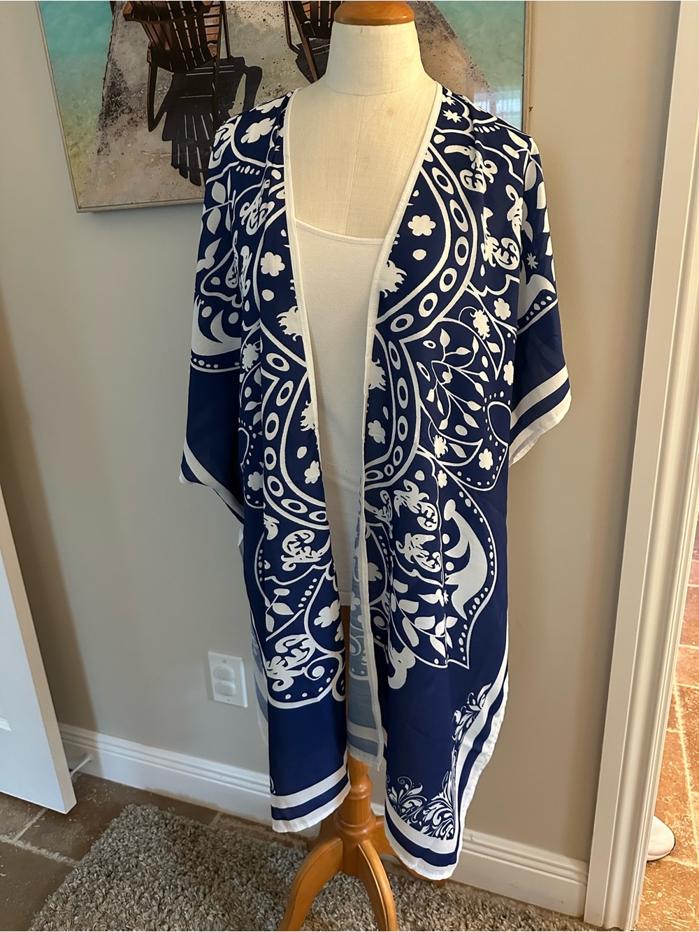 Blue and White Paisley Kimono Cover-Up - Brand Unspecified NWT